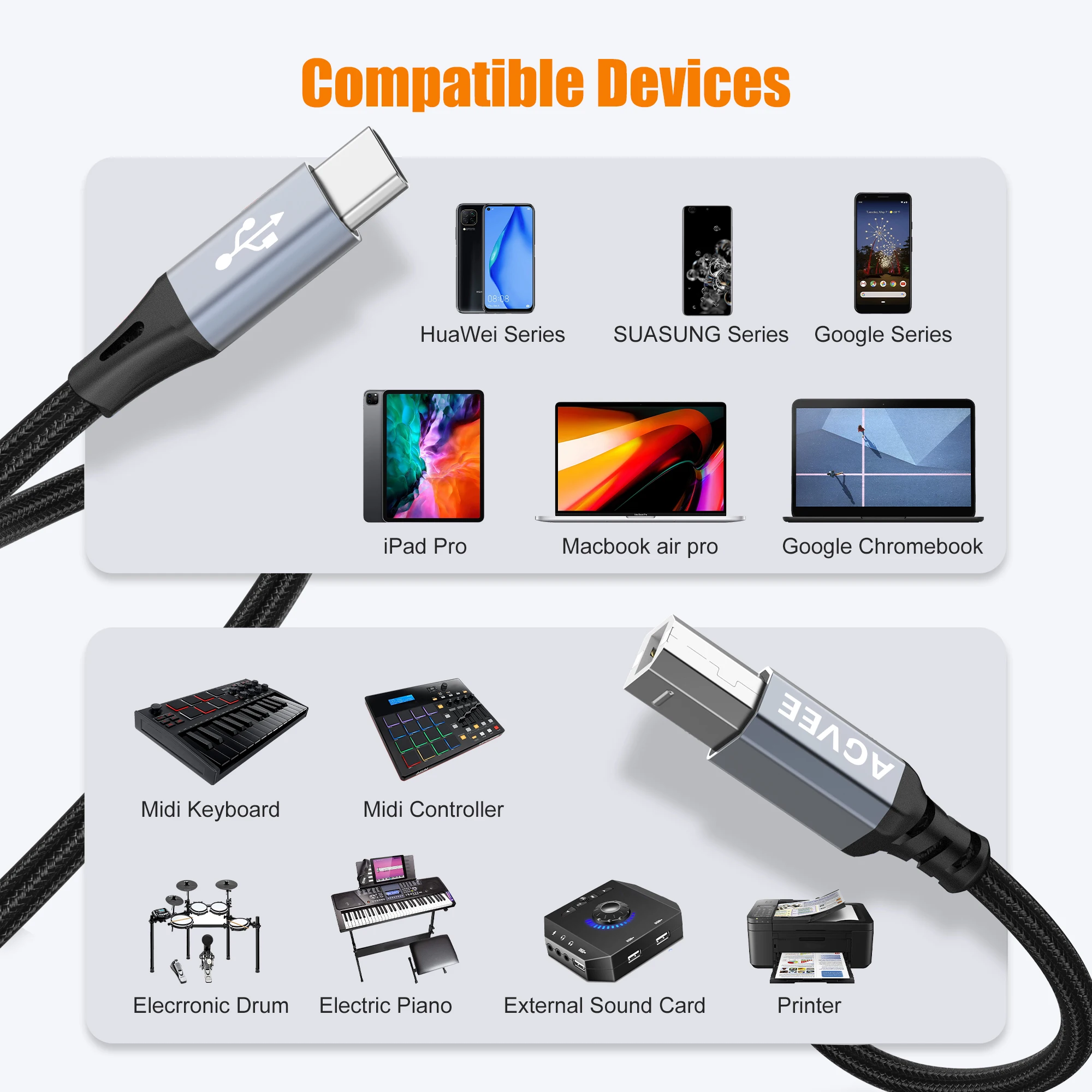 

Кабель для принтера с разъемами USB c и USB B 1,5, 2,0 м