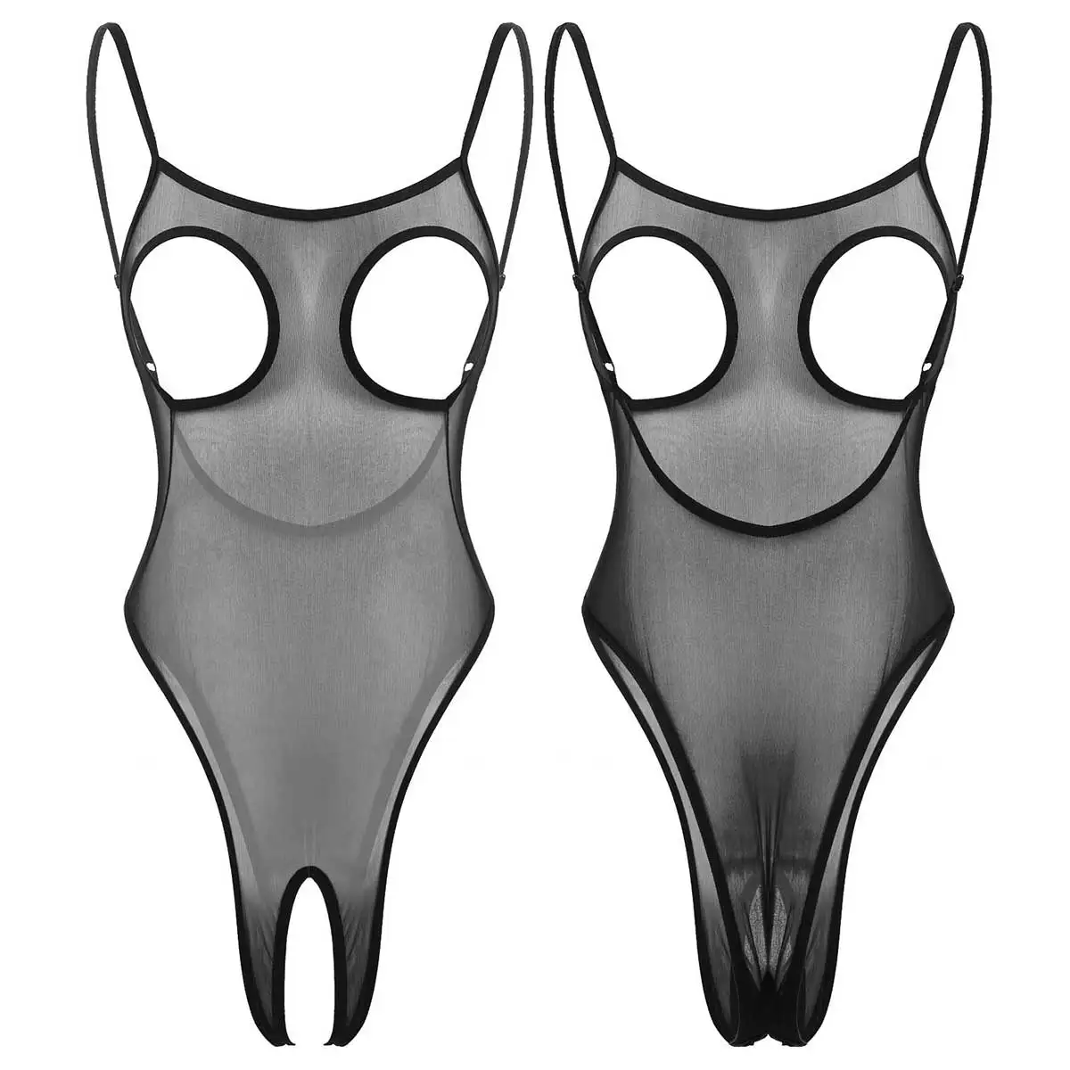 

alvivi Womens Sheer Mesh Lingerie Sexy Hollow Out Backless See Through Mesh Underwear Crotchless Thong Stretch Leotard Bodysuit