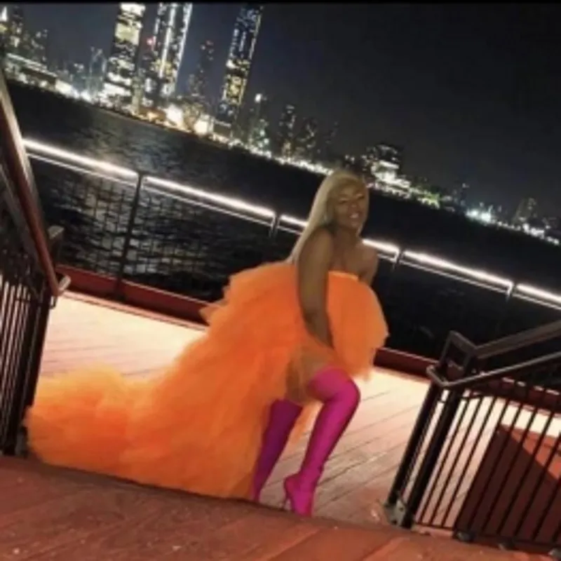 

Bright Orange Prom Dresses Plus Size Hi Low African Formal Prom Dress Long Tulle Puffy Ruffles Party Gown Off Shoulder