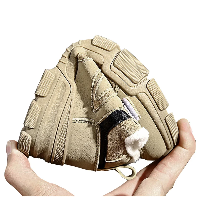 XZVZ-Botas gruesas para ni&ntilde;os y ni&ntilde;as, zapatos de algod&oacute;n antideslizantes para mantener el calor en invierno, parte superior de cuero delicado-2