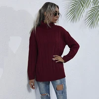 autumn winter wine red twist knitted sweater women pullover 2020 long sleeve turtleneck sweaters side split jumper