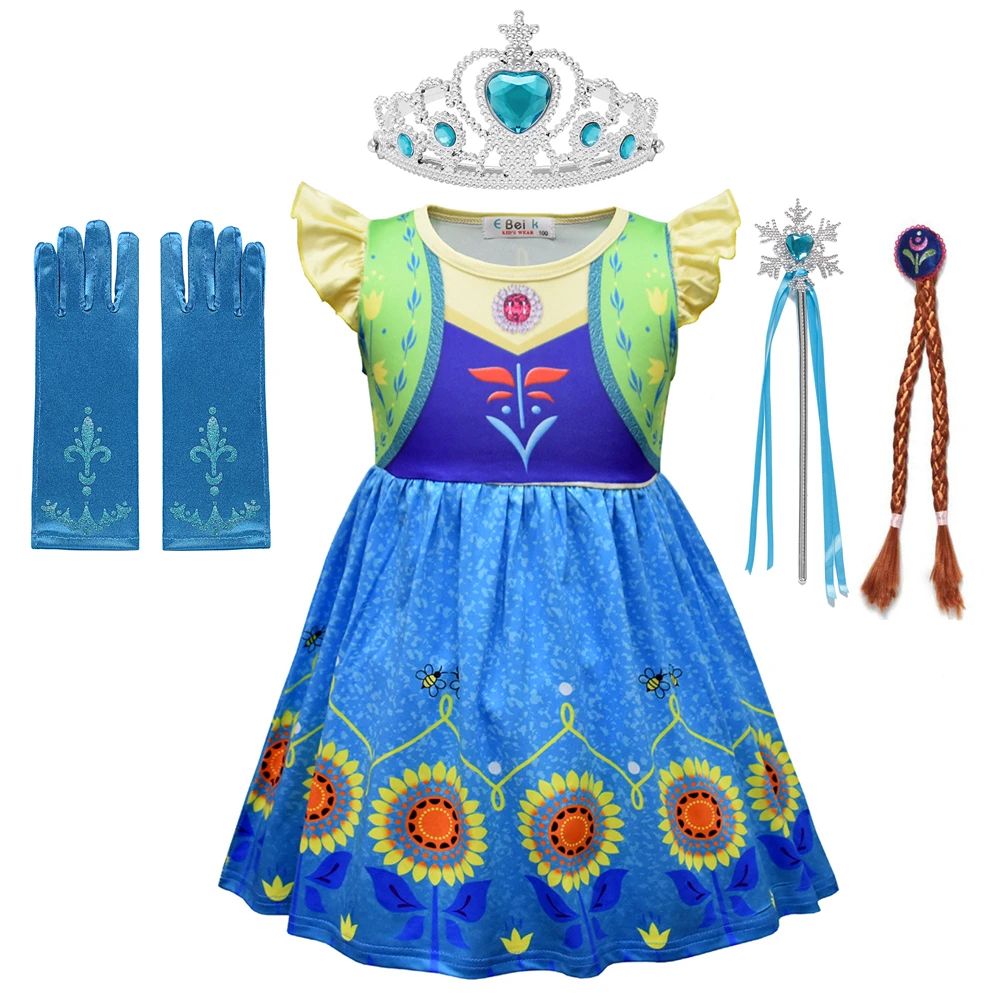 

Little Girls Anna Dress Kids Carnival Party Role Playing Frocks Sleeveless Floral Ball Gown Dress
