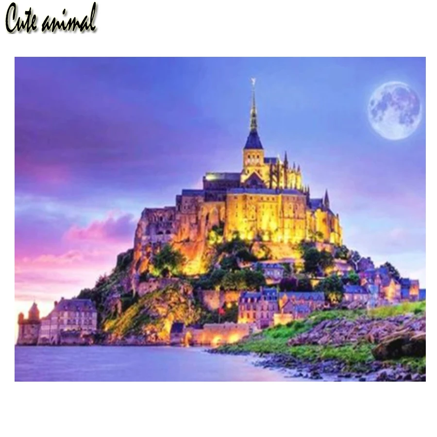 

DIY Full Square Drill 5D Diamond Painting Mont Saint Michel 3D Embroidery Cross Stitch Rhinestone Mosaic Home Decor Sticker