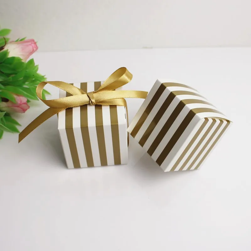 10 шт золотые полосатые конфеты подарочные коробки с лентой Свадебные драги