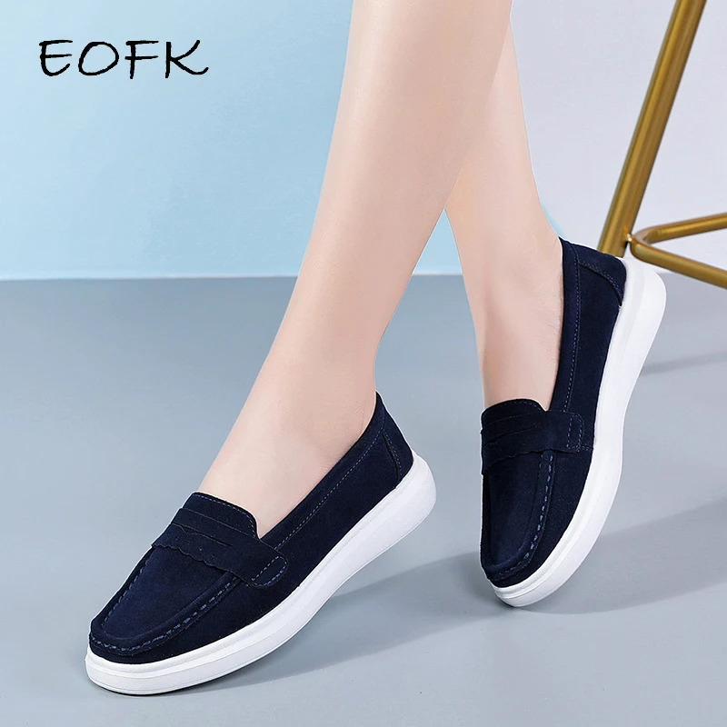 Мокасины EOFK женские на плоской подошве замшевые мягкие Модные Повседневные