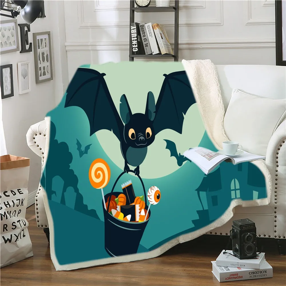 Хэллоуин шерпа одеяло Летучая мышь/конфеты Флисовое 3D печать праздник