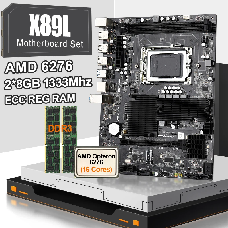 JINGSHA AMD X89L G34 гнездо набор материнских плат с 16Core Opteron 6276 Процессор и 2*8 ГБ DDR3