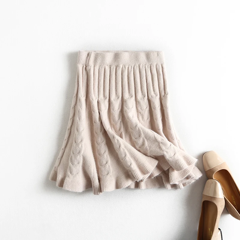 beige AOEMQ/повседневные юбки; 3 цвета; однотонные драпированные юбки-русалки с волнами рыбы; хлопковые зимние теплые плотные юбки для девочек; женская одежда - Цвет: beige