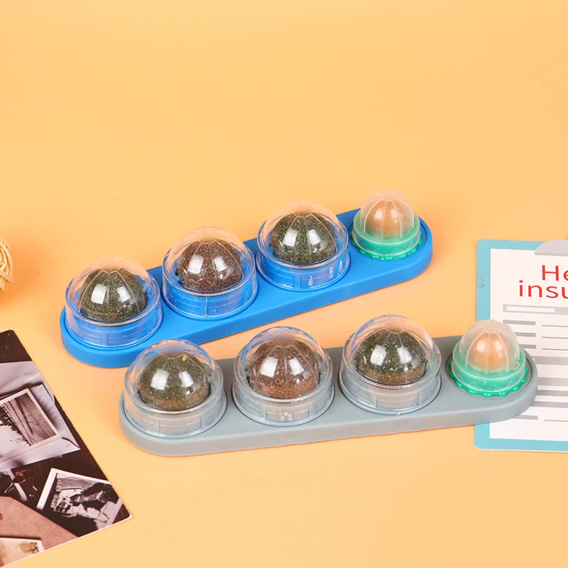 4pcs Catnip Ball Set Cat Treat Toys Snack Self-Adhesive Rotated Cats Wall Mount Molar Teething Toy For | Дом и сад