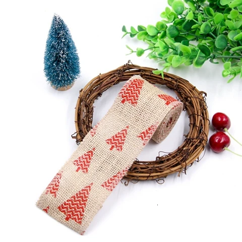 Red Christmas tree 2 м/лот, Рождественская джутовая Мешковина в рулонах, Hessian, лента с мультяшным принтом, деревенский стиль, винтажное украшение для рождественской вечеринки - Цвет: Red Christmas tree