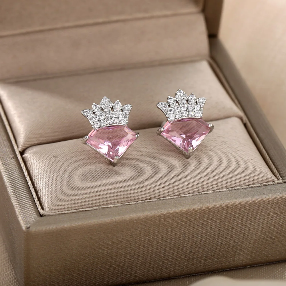 

Crown Zircon Pendant Earrings For Women Gold Silver Color Cubic Zirconia Stud Earring 2021 Fashion Luxury Wedding Jewelry Gift