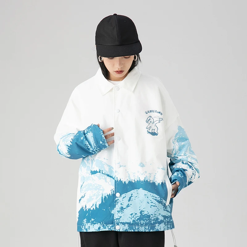 Мужская куртка в стиле хип-хоп уличная Харадзюку С мультяшным принтом снега и гор