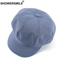 showersmile womens newsboy hats summer blue painter hat cotton female octagonal flat cap casual retro ladies ivy cabbie cap 2021