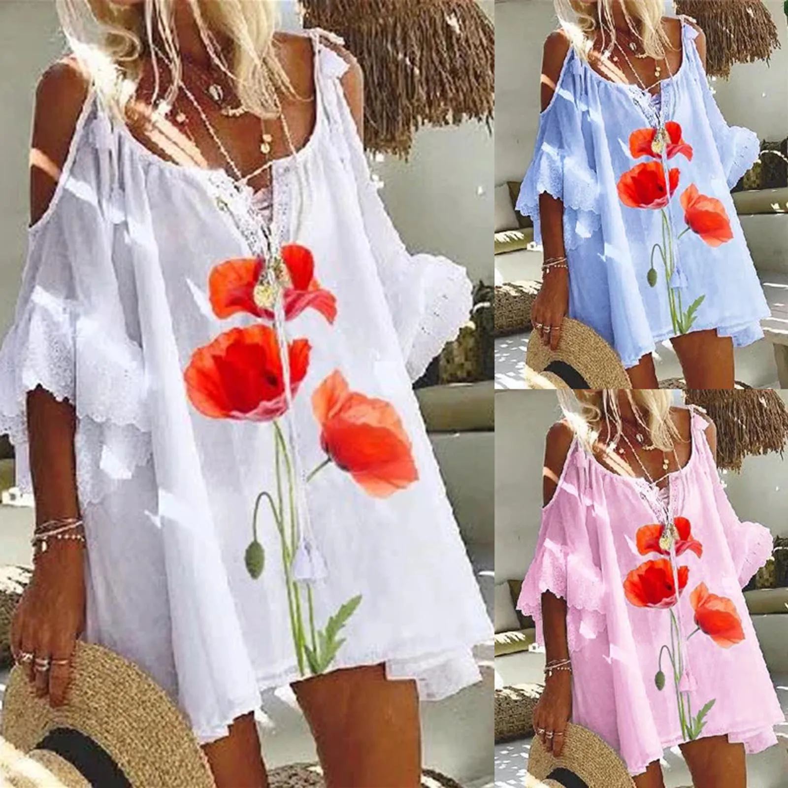 Платья 2021 женское повседневное свободное платье с принтом и открытыми плечами