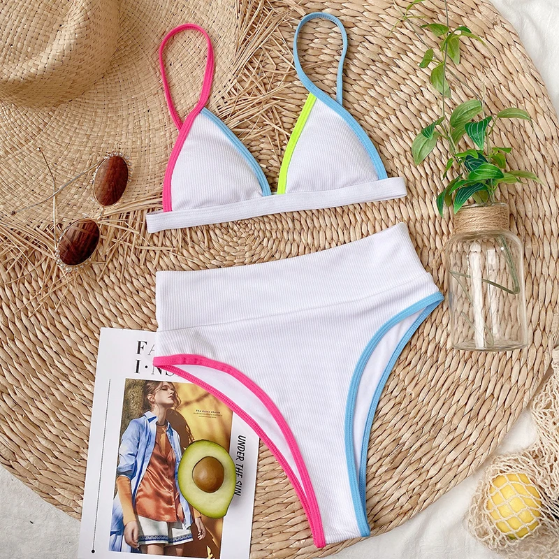 

Nacpabi Sexy High Waist Bikini 2021 Solid Swimwear Women Push Up Swimsuits Female Two Piece Bikini Set Biquini Swim Bathing Sui