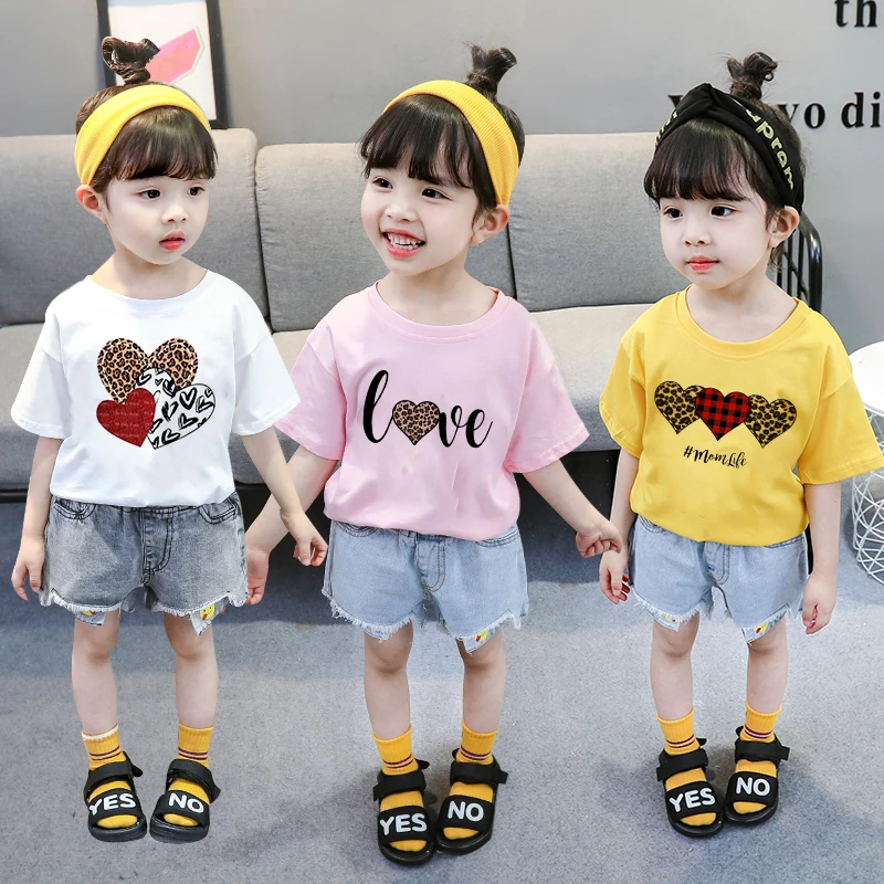 

Модная новинка, Детская футболка с леопардовым принтом Love, забавная Женская Футболка Harajuku с круглым вырезом и коротким рукавом, футболка дл...