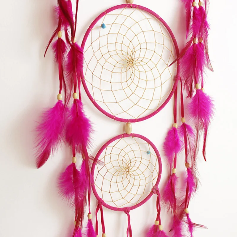 Rose red feather three ring big dream catcher home wall hanging handmade mother's day gift XR054 | Дом и сад