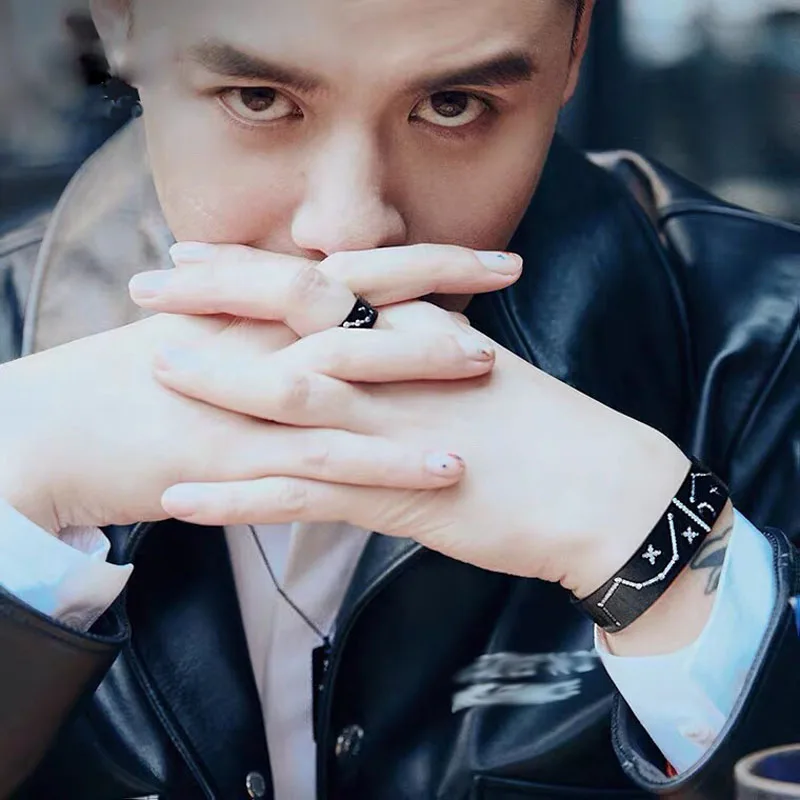 

Fashion Real 925 Sterling Silver Jewelry Black Big Dipper Open Cuff Constellation Bangle with Zirconia Bracelet for Women