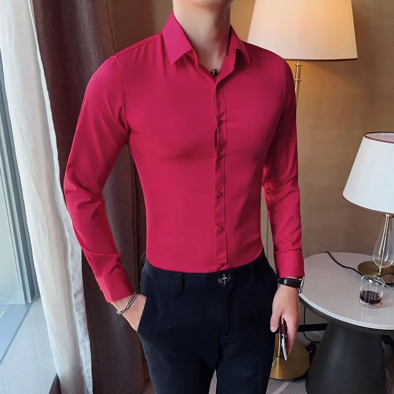 

Nine-color Long-sleeved Shirt Men's High Quality Solid Color Slim Fit Shirt British Business Casual White Black Shirt M-4XL