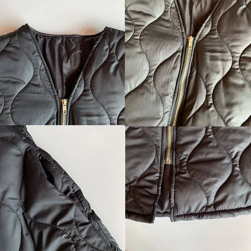 Spring Cotton Padded Jacket Office Ladies Korean Warm Solid Green Zipper Retro Causal Long Parkas Winter Coat Outwear Overcoat