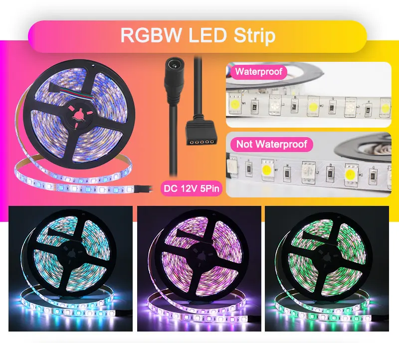 DC12V 5050 Светодиодная лента RGB RGBW RGBWW CCT 60 Светодиодный s/m 5 м с мини РЧ светодиодный контроллер и блок питания набор светодиодных лент