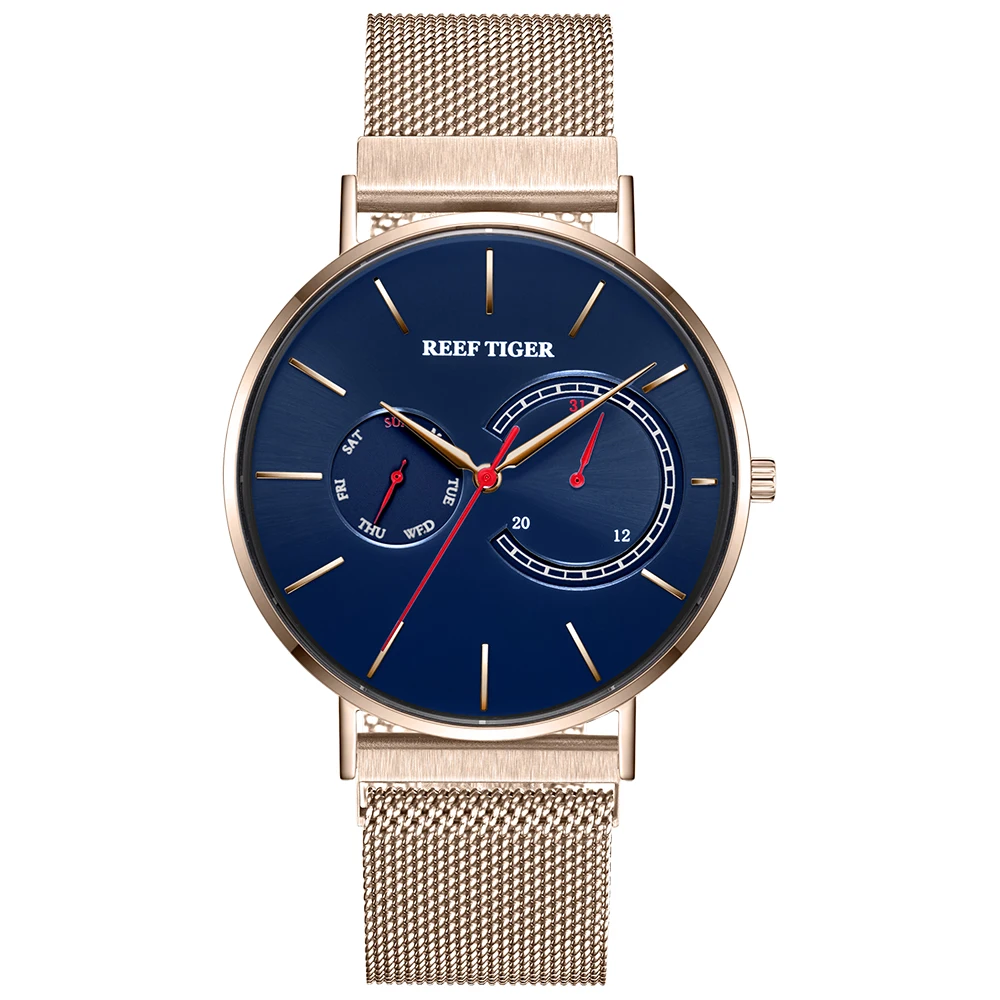 Мужские кварцевые часы Reef Tiger Роскошные наручные мужские ультратонкие