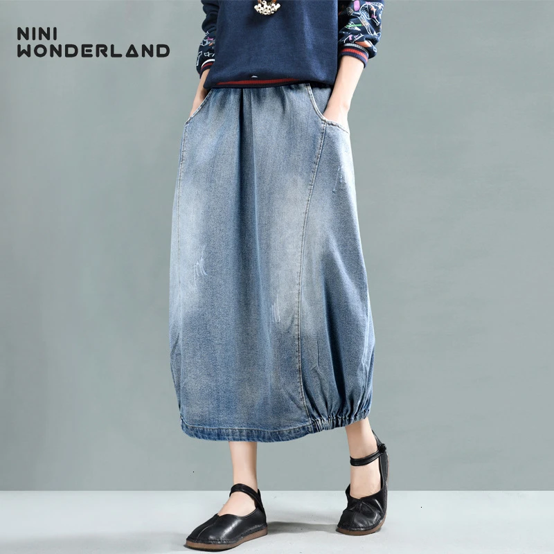 NINI WONDERLAND Весенняя хлопковая джинсовая винтажная юбка для женщин 2020