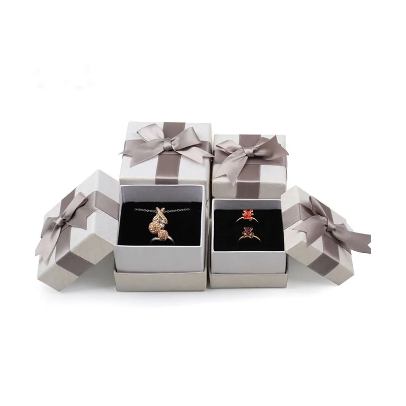 50pcs/Lot Exquisite Jewelry Gift Silk Bow Ribbon Paper Box Ring Square Necklace Wedding Boxes Modern Event Organizer | Украшения и