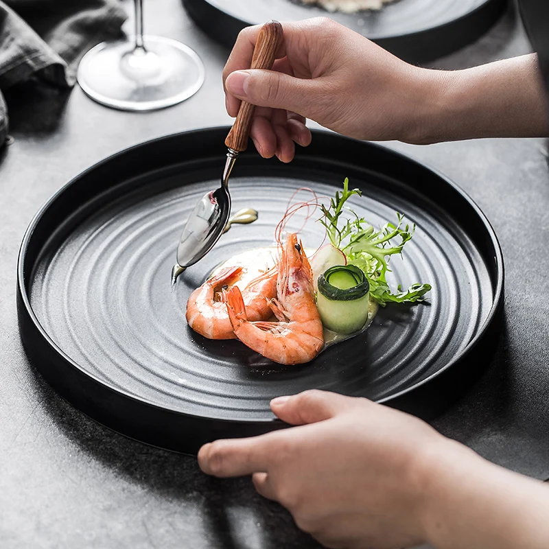

Japanese-style Art Matte Black and White Western-style Salad Plate Restaurant Set Plate Home Fruit Dessert Sushi Plate Tableware
