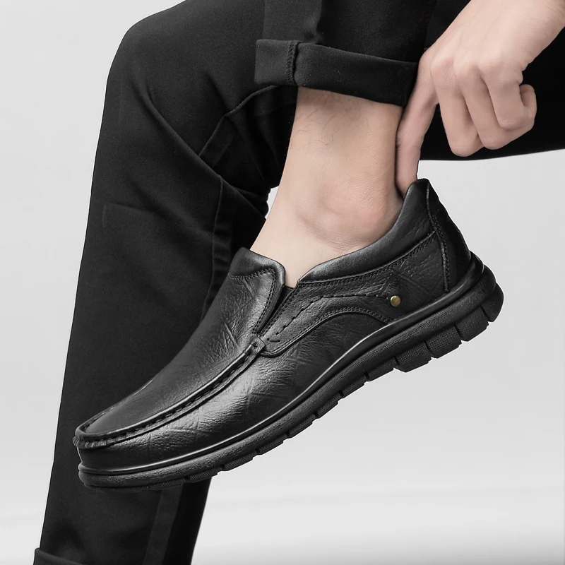 

Мужские легкие туфли из натуральной кожи, Повседневная Уличная Удобная нескользящая обувь без застежек