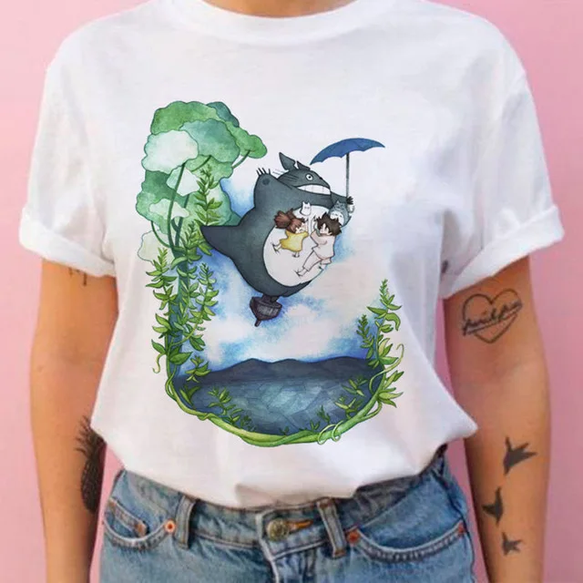 

Anime Tonari No Totoro 2021 T-shirts Print Ladies T-shirt Ladies Casual Basic O Neck White Solid Shirt Short Sleeve Women Tee