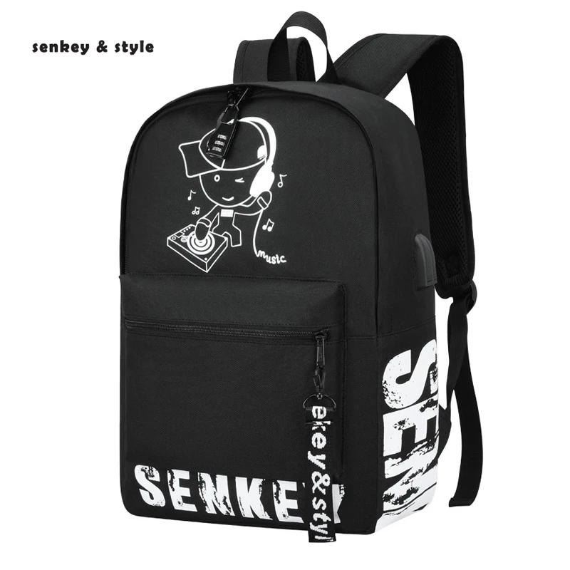 Senkey& style студенческий рюкзак со светящимся рисунком на тему аниме USB зарядка для ноутбука рюкзак для подростка Противоугонная школьная сумка для мальчиков