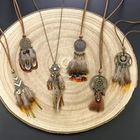 exknl women bohemian ethnic long chain feather dreamcatcher skeleton tassel pendant necklace choker boho jewelry accessories