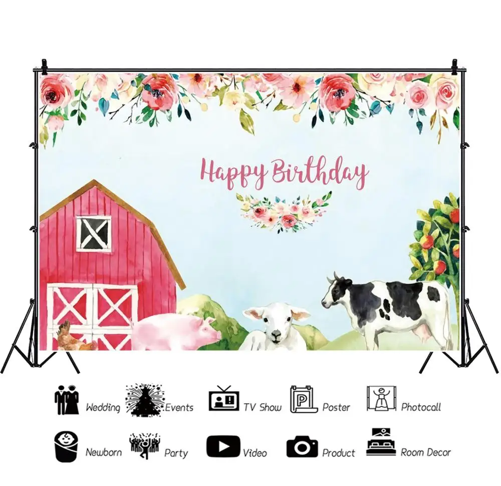 Cartoon Farm Barn Flower Newborn Baby Shower Birthday Backdrop Custom Vinyl Photography Background Photophone Photozone Shoot |