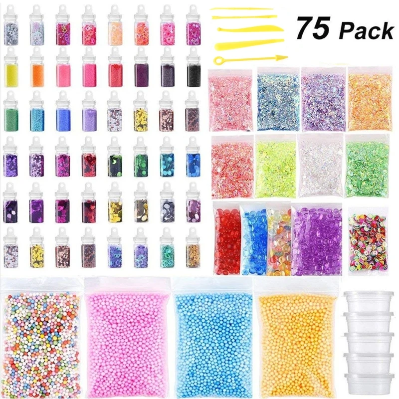 

G2AD 75pcs Slime Supplies Kit Foam Beads Charms Styrofoam Balls Tools For DIY Slime Making Additives for Slices Clay