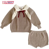 1 5yrs children baby clohting knit set autumn princess bow set fashion baby girls clothes long sleeve sweater pp shorts sets