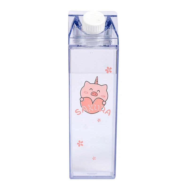 

Sakura-Print Strawberry-Print Sports Drinking Clear Cup For Home School Office Pink Pig Cute Portable Water Bottle Milk Storage