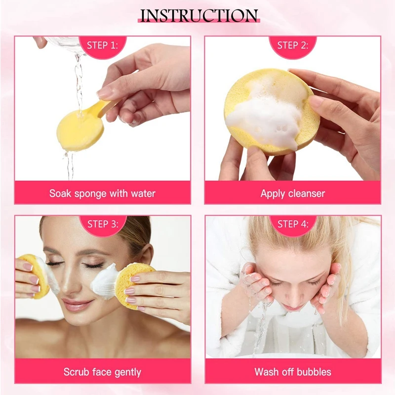 

180 Pieces Compressed Facial Sponge Face Makeup Cleansing Sponge Pad Exfoliating Wash Round Face Sponge-Pink