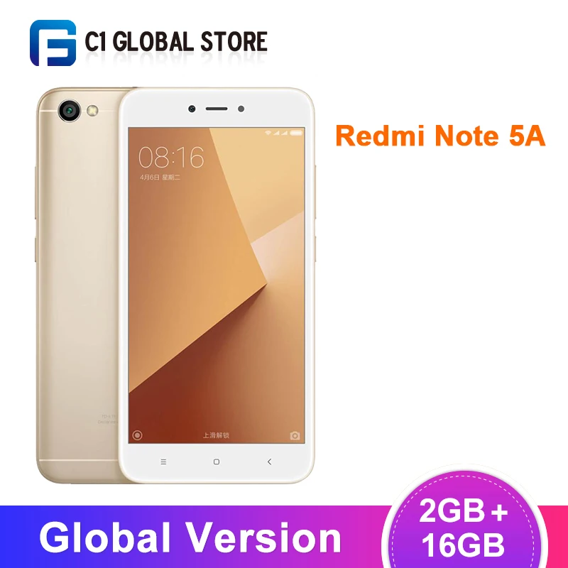 Мобильный телефон Xiaomi Redmi Note 5A с глобальной версией 2 Гб ОЗУ 16 ПЗУ четырехъядерный