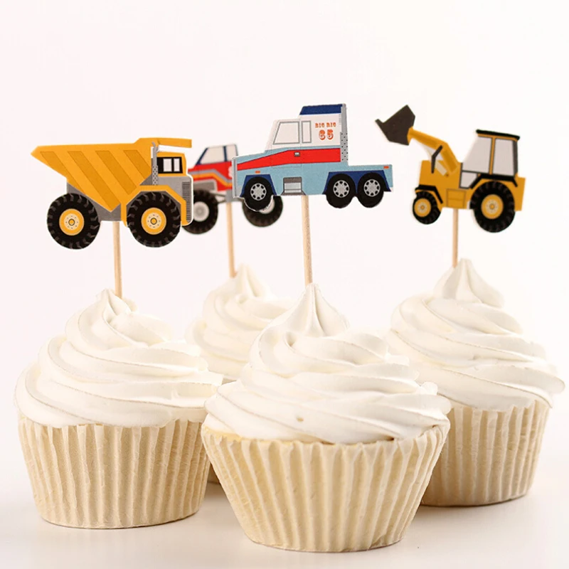 24 шт./лот машины грузовики экскаваторы кекс топы выбрать ребенка мальчик день