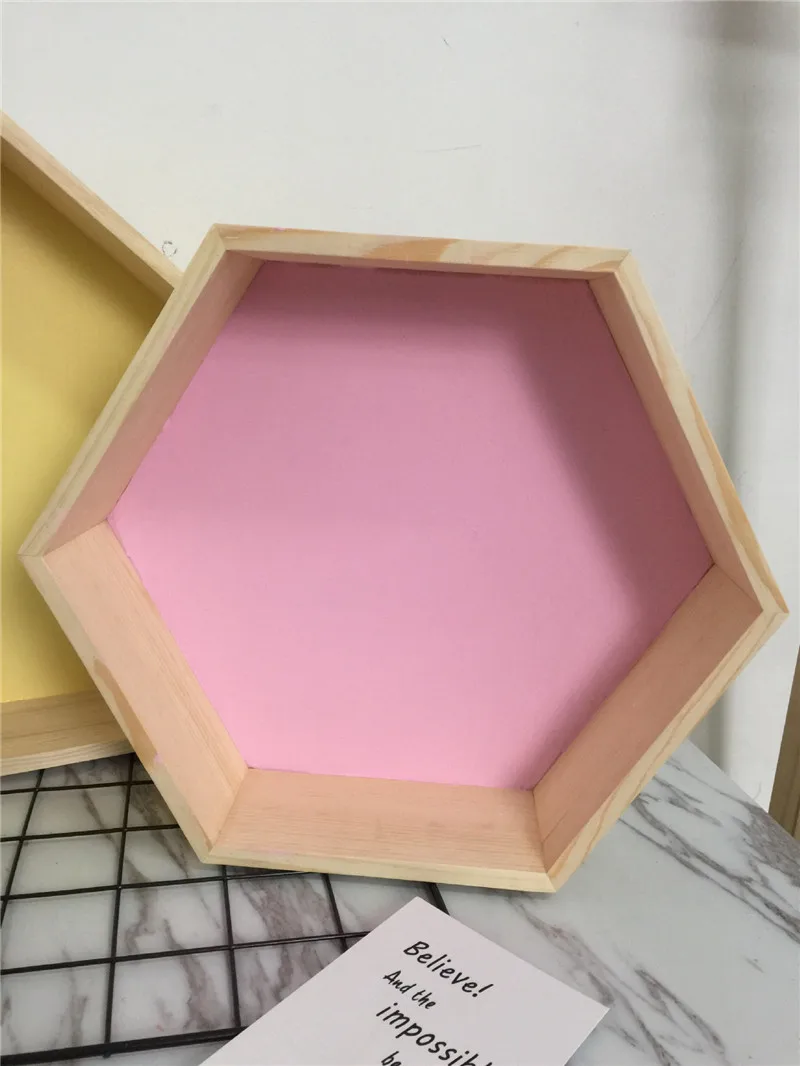 Pink hexagon S Деревянный дом, настенная полка для хранения, шестигранная полка для хранения, домашняя детская комната, гостиная, Украшение стен, маленькие, средние и большие - Цвет: Pink hexagon S