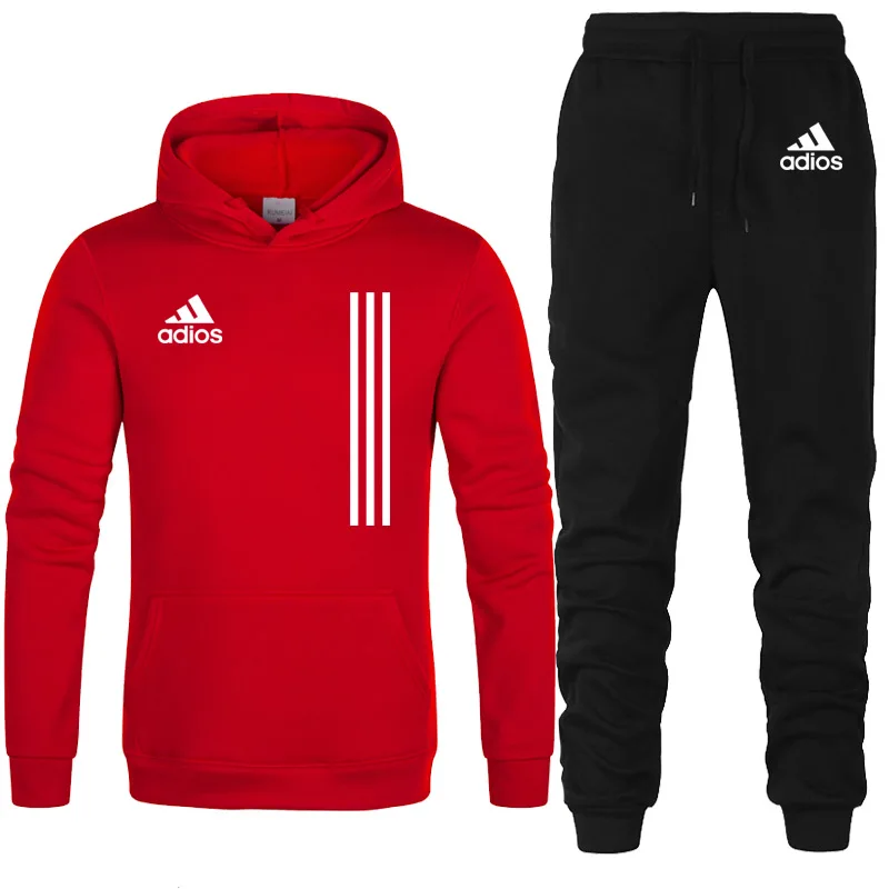 

New adios Men's Autumn Winter Sets Zipper Hoodie+pants Two Pieces Casual Tracksuit Male Sportswear Gym Brand Clothing Sweat Suit