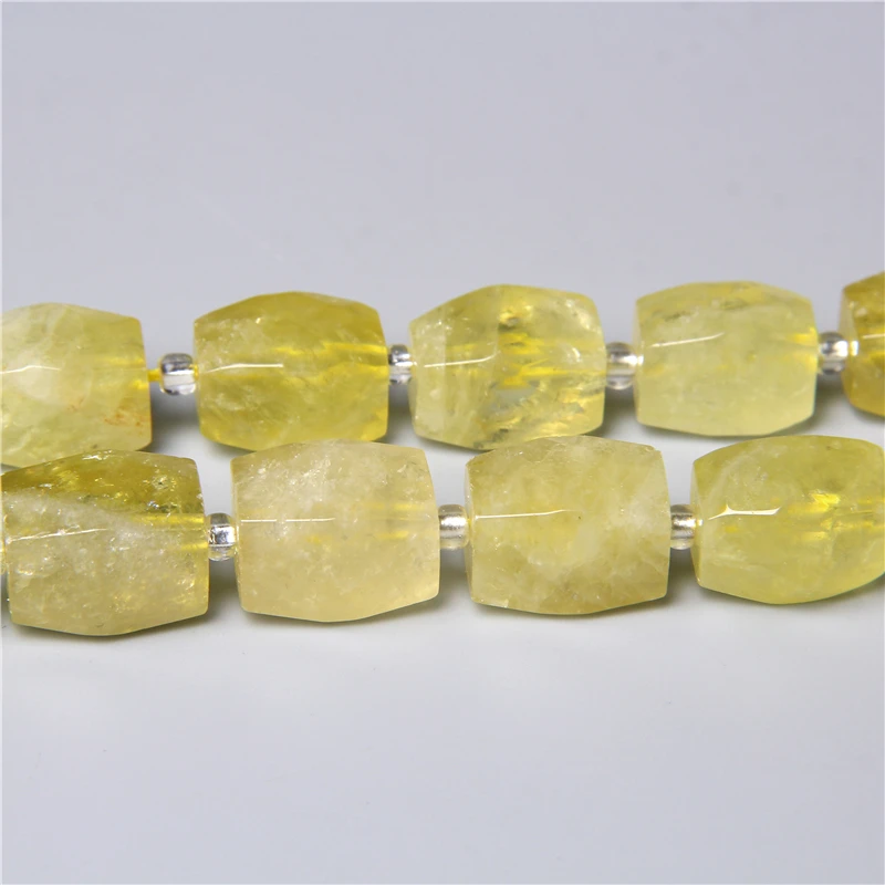 

12x16mm Natural Faceted Yellow Lemon Quartz Crystal Stone Bead Loose Tube Gem Beads For Jewelry Making Handmade Bracelet Earring