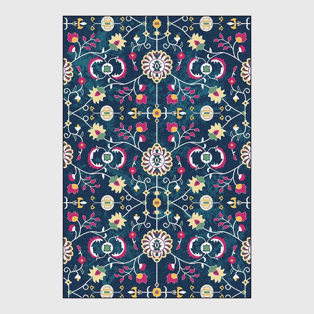 Ковер с темно синими цветами в национальном марокканском стиле плюшевый коврик