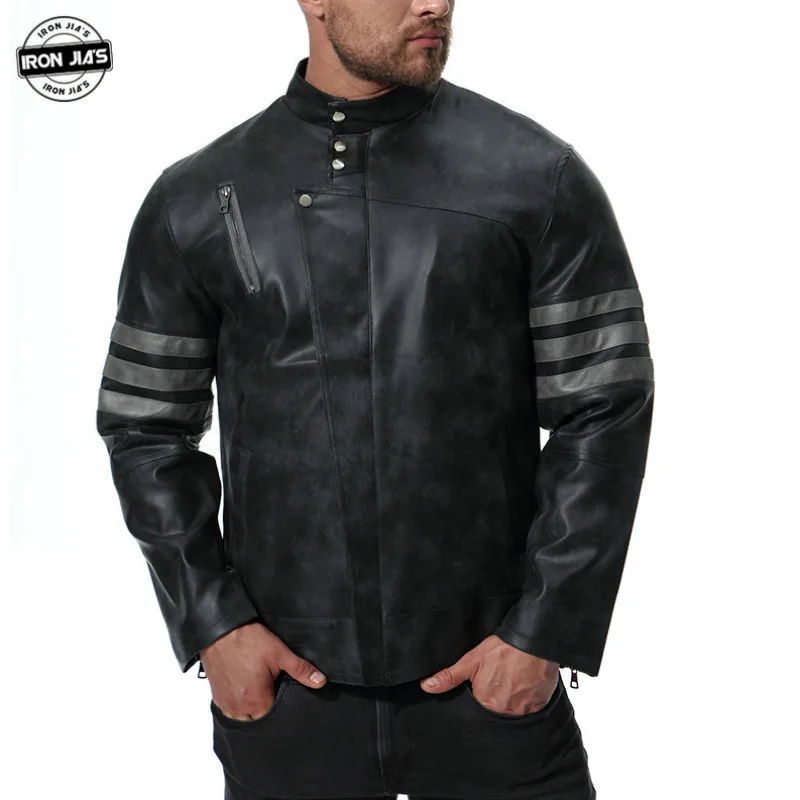 

IRON JIA'S Motorcycle Leather Jacket Oversized Retro Windproof Urban Casual Men's PU Motorbike Jackets Moto Riding Clothes