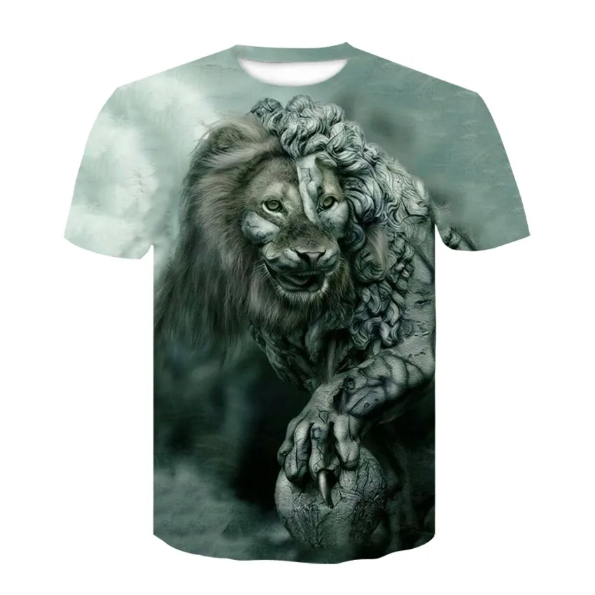 Футболка Мужская дышащая с коротким рукавом Модный крутой топ 3D-принтом льва