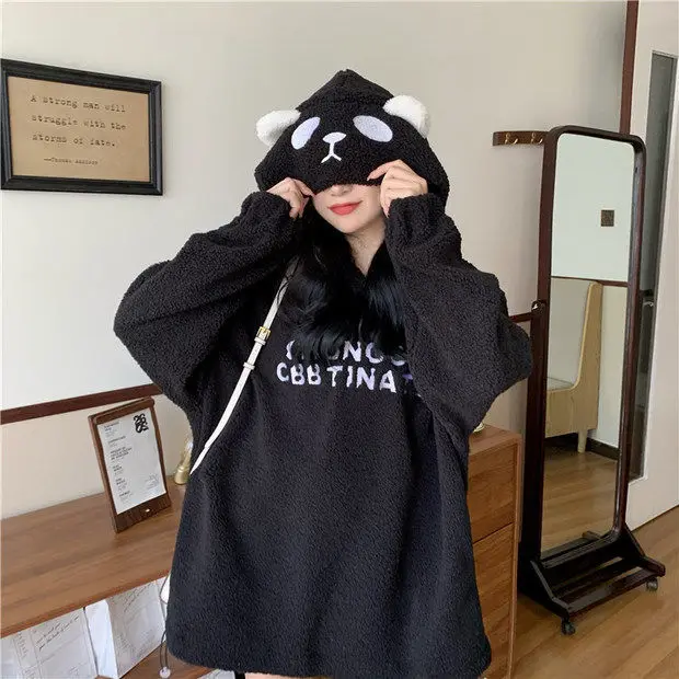 Panda Hoodie Men's Women's Letter Oversized Hoodie Boys and Girls Sweatshirt Korea Loose Hoodie with Panda Hat