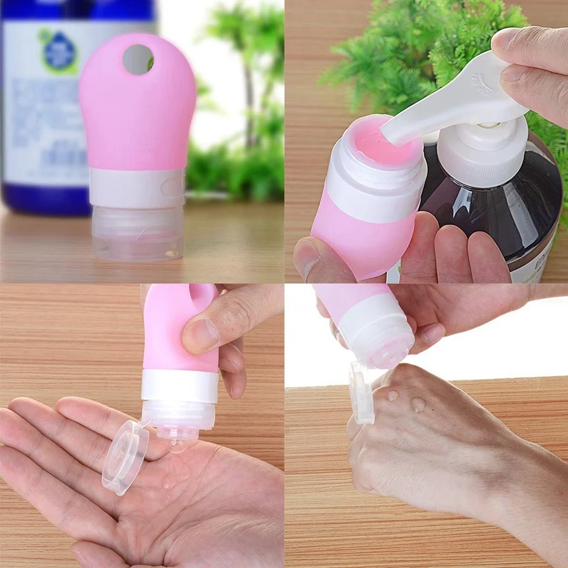 

4Pcs 38Ml Portable Mini Silicone Bottle Refillable Bottle Set Shampoo Container with Retractable Keychain Carrier