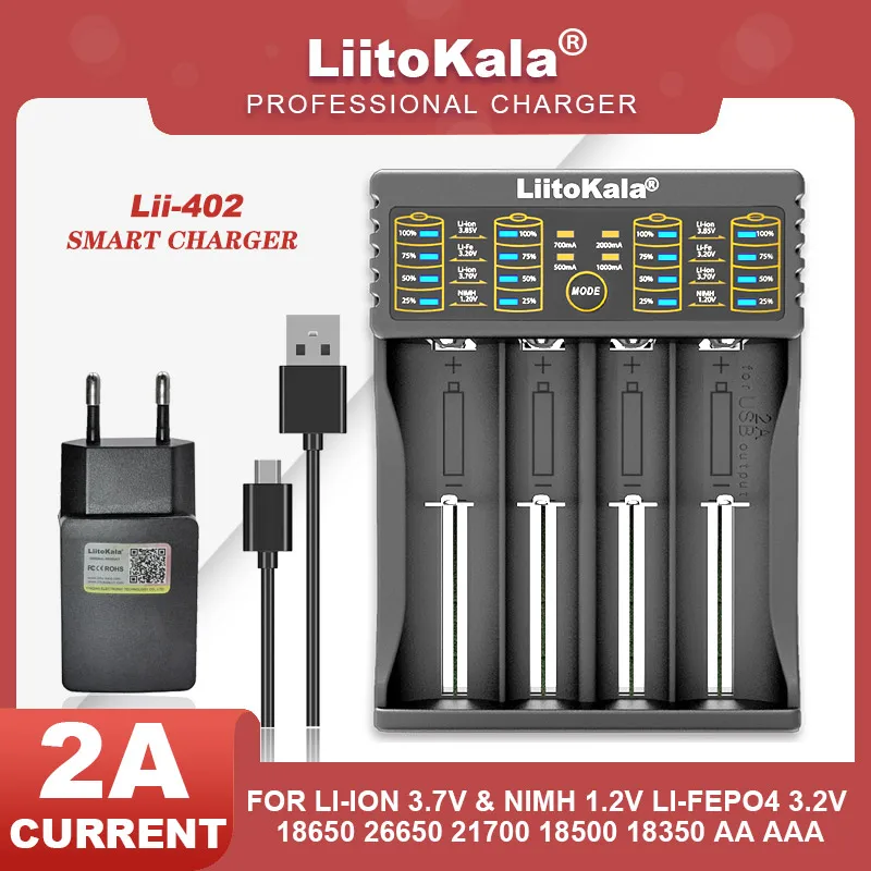 

Liitokala Lii-100 Lii-202 Lii-402 1.2V 3.7V 3.2V 3.85V AA /AAA 18650 18350 26650 10440 18350 NiMH Lithium Battery Smart Charger