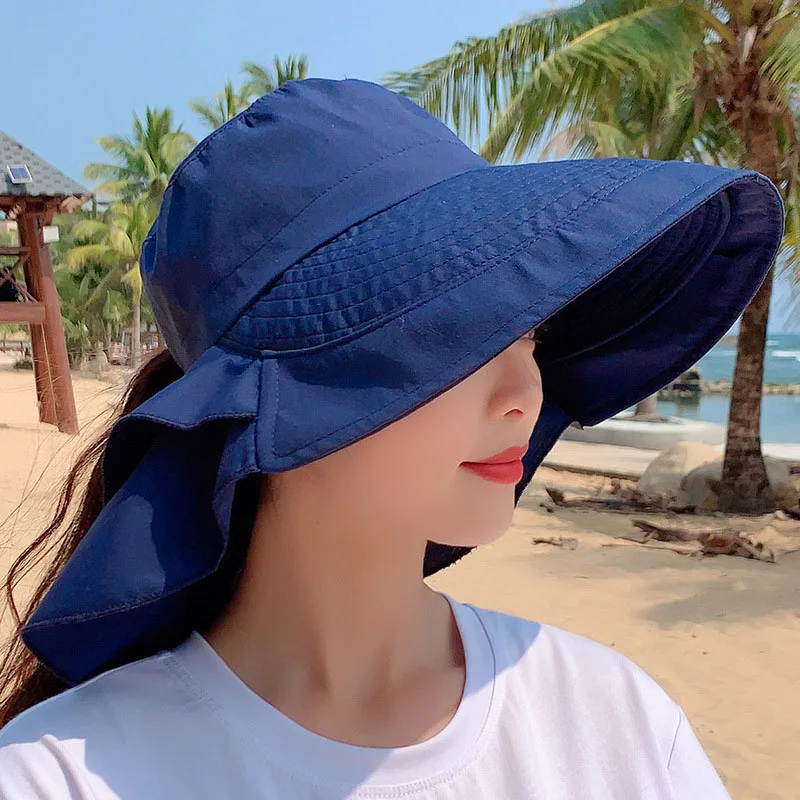 

Summer Beach Sun Hats for Women Girls Small Head Ponytail Wide Brim Anti-UV Drawstring Hat Foldable Bucket Cap Sombreros De Sol
